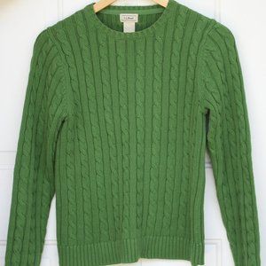 L.L. Bean Forest Green Cotton Cable Knit Sweater